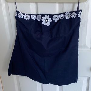 JCrew strapless navy blouse with flowers